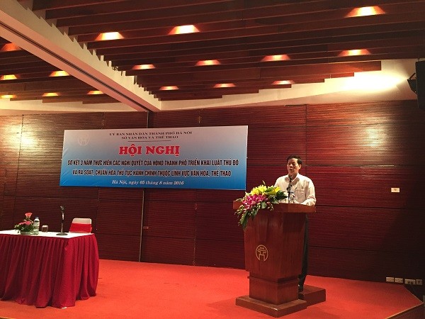 PGĐ Sở VH&TT Hà Nội, ông Trương Minh Tiến phát biểu tại Hội nghị