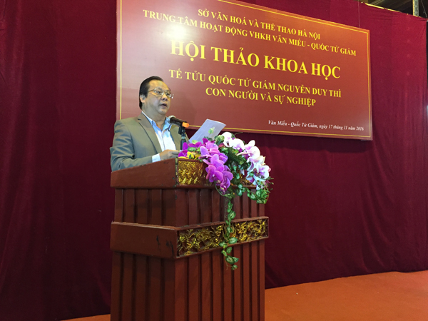 Phó Giám đốc Sở Văn hóa và Thể thao Hà Nội, ông Nguyễn Khắc Lợi phát biểu tại Hội thảo
